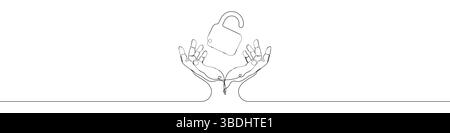 Einzeilige Sicherheitsverriegelung Hand Symbol Vektor Hintergrund. Symbol für sicheres Schloss mit Händen. Durchgehende Kontur eines Symbols für die Hände der Sperre. Stock Vektor