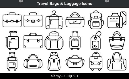 Reisetaschen Gepäck Koffer Rucksäcke Symbole Set Stock Vektor
