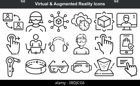 Virtuelle und Augmented-Reality-Icon-Set-Line-Art Stock Vektor