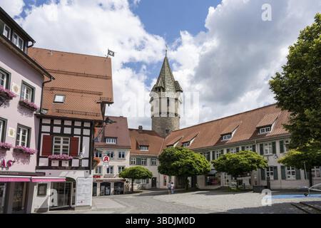 Deutschland - 21. Juni 2020: Historische Altstadt Ravensburg mit dem Grunturm aus dem 15. Jahrhundert Stockfoto
