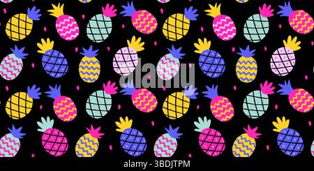 Tropische Exotische Frucht Ananas Muster Buntstift Bg Textur Sommer Vektor Kreide Cartoon Nahtlose Abstrakte Hintergrund Kreide Bio Stock Vektor