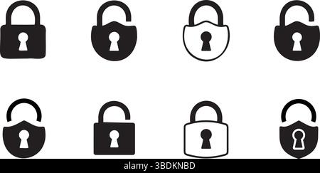 Schloss Symbol Set Vorhängeschloss offen und geschlossen verriegelt und entsperrt Symbol Sicherheitssymbol Vektor-Illustration Stock Vektor