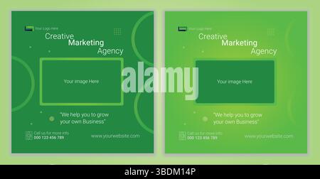 Moderne Social-Media-Vorlage für Green Business Marketing Agency, bearbeitbares quadratisches Layout für Instagram- oder Facebook-Werbeaktionen, digitales Werbebanner Stock Vektor
