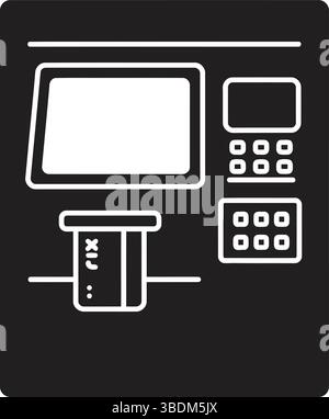 Minimalistisches Symbol für Geldautomaten in Schwarz und weiß Stock Vektor