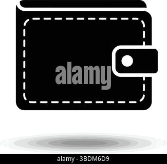 Schwarzes Geldbörsensymbol mit weißen Nähten Stock Vektor