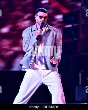 Justin Timberlake tritt am 2. Tag des BottleRock Napa Valley Music Festivals auf der Napa Valley Expo am 24. Mai 2025 in Napa, Kalifornien, auf./SIPA USA Stockfoto
