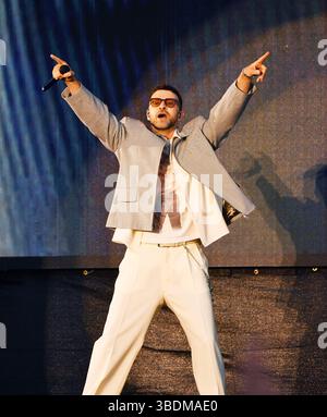 Justin Timberlake tritt am 2. Tag des BottleRock Napa Valley Music Festivals auf der Napa Valley Expo am 24. Mai 2025 in Napa, Kalifornien, auf./SIPA USA Stockfoto