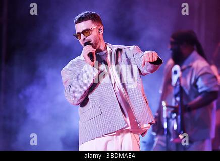 Justin Timberlake tritt am 2. Tag des BottleRock Napa Valley Music Festivals auf der Napa Valley Expo am 24. Mai 2025 in Napa, Kalifornien, auf./SIPA USA Stockfoto
