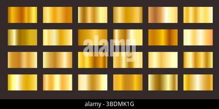 Goldene Verläufe. Goldener Metallic-Verlaufseffekt, gelbe Metallrahmen. Gold- oder Bronzefolie für glänzende Banner und hochwertige Etiketten. Vektor Stock Vektor