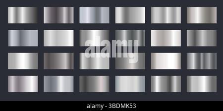 Silberverläufe. Glänzender Verlaufseffekt aus Stahl, Rahmen aus Chrom-Metall. Metallfolienstruktur für Hochglanzbanner und Premium-Etiketten. Vektor-Luxus Stock Vektor