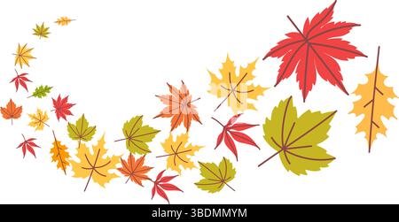 Herbstliche Blätter. Fliegender Wirbel aus Orangenbaumlaub. Thanksgiving-Hintergrund mit gelbem, rotem und grünem Ahorn und Eichenblättern. Herbstsaison Stock Vektor