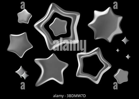 Chrom STAR 3D Vektoraufkleber auf dunklem Hintergrund Stock Vektor
