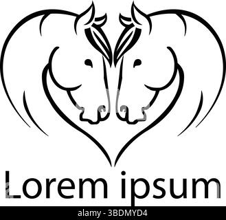 Minimalistisches Schwarz-weiß-Logo mit zwei Pferden, die sich gegenüber stehen Stock Vektor