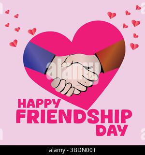 Grußkarte zum Tag der Happy Friendship mit Handshake und Herz niedliches Vektor-Design für Freunde Feiern und Teilen Stock Vektor