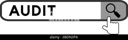 Suchbanner in Word Audit mit Übergabesymbol auf weißem Hintergrund Stock Vektor