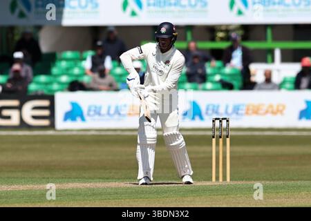 Leicester, United Kingdom, Leicester, Upton Steel County Ground, 25. Mai 2025, Keaton Jennings von Lancashire beim dritten Spiel der Rothesay County Championship Division Two zwischen Leicestershire County Cricket Club und Lancashire County Cricket Club, Upton Steel County Ground Leicester. Stockfoto