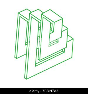Unmögliche Form, optische Illusion, Vektor. Optische Kunst grüne Objekte. Logo. Geometrische Figur. Stock Vektor