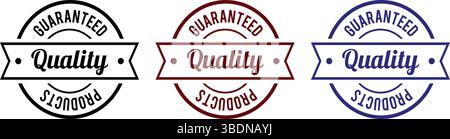 Produkte mit garantierter Qualität Icon Symbol Label Logo Siegel Stempel Schild – Runde Stempel Design im Vintage Stil in 3 Farben Stock Vektor
