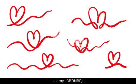 Handgezeichnetes rotes Herzkritzelset. Love Symbol Kollektion mit niedlichem, skizzenhaftem Stil für Valentinstag, Hochzeitseinladungen, Karten und romantische Dekoration Stock Vektor