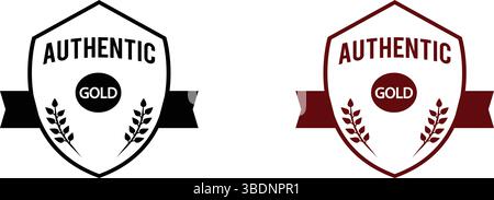 Authentisches Goldenes Lorbeersymbol, Symbol, Etikett, Abzeichen, Logo, Siegel, Stempel, Anmelden Schwarz und Rot für das Gold-Reinheitssymbol Stock Vektor