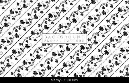 Elegantes schwarz-weißes Blumenmuster mit fließenden Weinstöcken und Blättern eignet sich für Textilien, Tapeten und Hintergrund. Stock Vektor