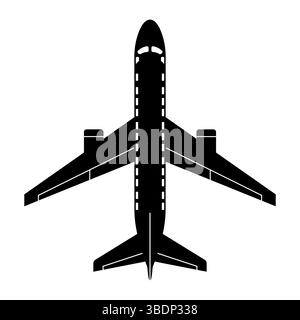 Illustration Der Flugzeugsilhouette. Das Design zeigt die Ebenen Körper, Flügel und Heckflossen mit detaillierten Markierungen entlang des Rumpfes. Stock Vektor