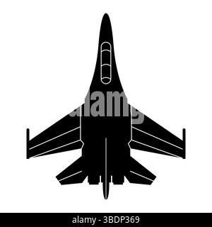Illustration Für Die Silhouette Des Kampfflugzeugs. Dies ist eine schwarz-weiße Vektor-Silhouette eines modernen Kampfflugzeugs von oben gesehen. Stock Vektor