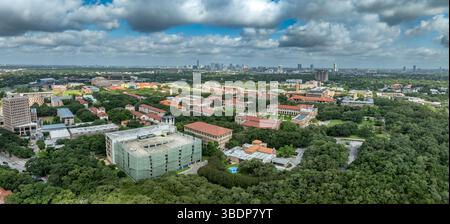 Luftaufnahme der Rice University in Houston Texas, Fondren Library, Anderson Hall, Welcome Center, Lovett College, Hanszen College Stockfoto