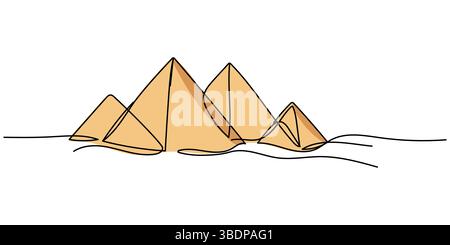Eine durchgehende einzelne Zeichenlinie Kunst flache Doodle Pyramide, Wüste, ägypten, alt, Geschichte, Architektur, kairo, Tourismus. Isoliertes Bild Handzeichnung Co Stock Vektor