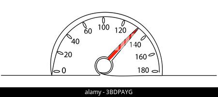 Kontinuierliche lineare Zeichnung des Tachometers. Tachometer-Silhouette. Abstrakter Hintergrund mit einer Linie gezeichnet. Vektorabbildung Stock Vektor