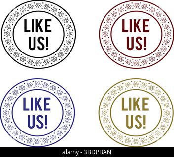 Like US-Abzeichen Symbol, Etikett, Logo, Siegel, Stempel, kreisförmige Vektoretiketten in Rot, Blau, Gold und Schwarz mit Sternrand für Social Media Marketing Stock Vektor