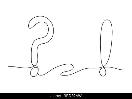 Fragezeichen und Ausrufezeichen. Illustration eines Zeilenvektors. Stock Vektor
