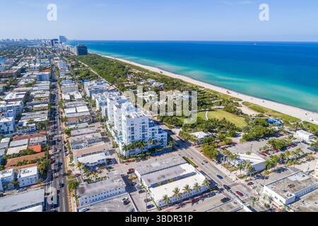 Miami Beach Florida, Atlantik öffentlicher Strand, Collins Avenue, Harding Avenue, 7600 Block, North Beach Oceanside Park, North Shore Park Beach, MIMO Modern Stockfoto
