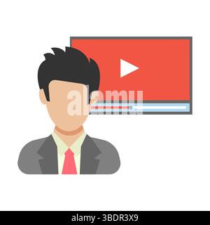 Online-Video. Der Mann vor der Videoübertragung. People-Symbol im flachen Stil. Vektorabbildung Stock Vektor