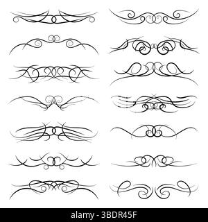 Set aus dekorativen Locken, Wirbeln, Monogrammen und kalligrafischen Borten im Vintage-Stil. Designelemente der Linienzeichnung in schwarzer Farbe auf weißem Hintergrund. Vektor i Stock Vektor