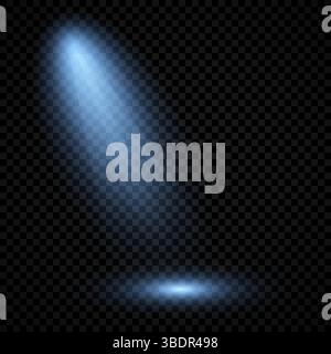 Kaltblaue Beleuchtung mit Spotlight. Lichteffekte auf einem dunklen transparenten Hintergrund. Vektorabbildung Stock Vektor