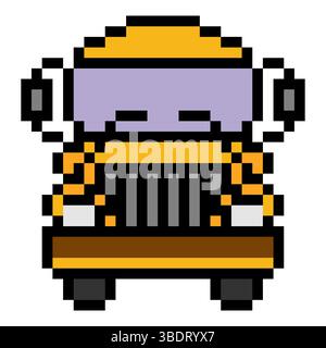 Vorderansicht des Schulbusses in Pixelkunst Stock Vektor