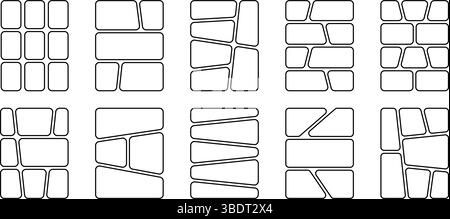 Satz von Comic-Vorlagen. Anime-Seitenbereiche auf weißem Hintergrund isoliert. Grids für Manga Storyboard. Layouts für Fotocollage, Magazin, Poster oder Stimmbrett. Vektorgrafik. Stock Vektor