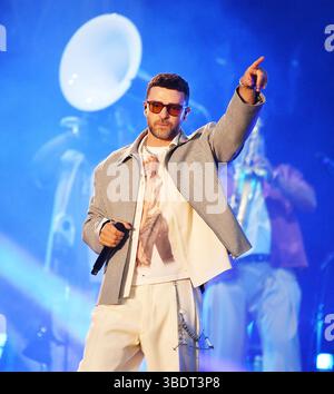 Napa, Usa. Mai 2025. Justin Timberlake tritt am 2. Tag des BottleRock Napa Valley Music Festivals auf der Napa Valley Expo auf. Quelle: SOPA Images Limited/Alamy Live News Stockfoto
