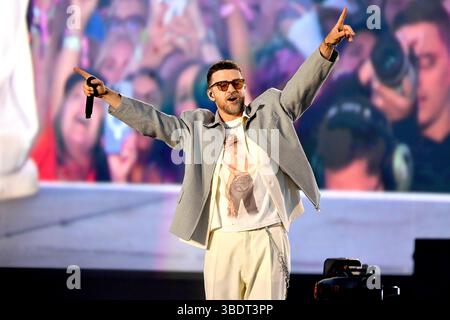 Napa, Usa. Mai 2025. Justin Timberlake tritt am 2. Tag des BottleRock Napa Valley Music Festivals auf der Napa Valley Expo auf. Quelle: SOPA Images Limited/Alamy Live News Stockfoto