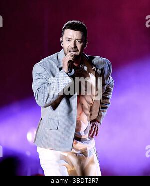 Napa, Usa. Mai 2025. Justin Timberlake tritt am 2. Tag des BottleRock Napa Valley Music Festivals auf der Napa Valley Expo auf. Quelle: SOPA Images Limited/Alamy Live News Stockfoto