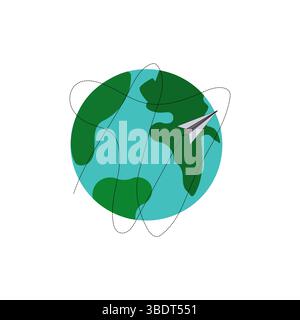 Globus-Symbol. Symbol für Papierebene. Grüne blaue Erde. Vektor-Reisezeichen. Stock Vektor