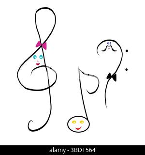 Symbol für musikalische Notizen. Symbol für fröhliche Melodie. Farbenfrohes Charakterdesign. Vektor-Musikzeichen. Stock Vektor