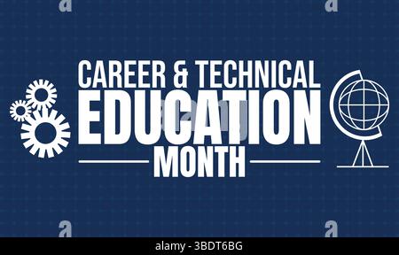 Hintergrund, Banner, Plakat, Karte und Poster für den Monat der beruflichen und technischen Ausbildung mit Textbeschriftung und Standardfarbe. Vektor Stock Vektor