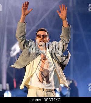 Justin Timberlake tritt am 2. Tag des BottleRock Napa Valley Music Festivals auf der Napa Valley Expo am 24. Mai 2025 in Napa, Kalifornien auf./MediaPunch Stockfoto