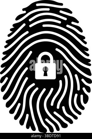Fingerabdruck mit Padlock Silhouette Vector für Cybersicherheit, Identitätsschutz und Datensicherheitskonzepte Stock Vektor