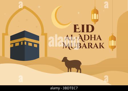 EID Al-Adha Mubarak Grußkarte Vektor islamisches Festival Feier Banner Kaaba und Schaf Eid Mubarak Design Qurbani Eid Al-Adha Illustration Stock Vektor