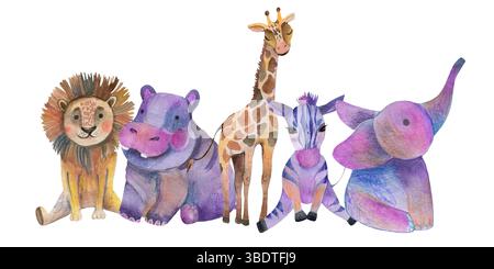 Aquarellsafari Dschungeltiere Baby Clipart. Stock Vektor
