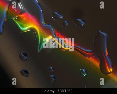 Der Regenbogen spiegelt sich in einer Wasserpfütze Stockfoto
