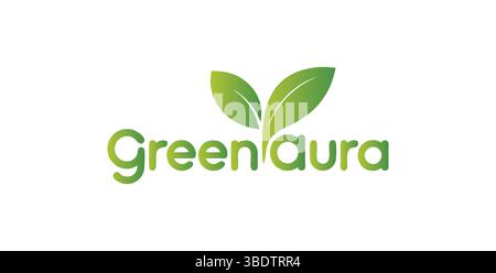 Grünes Aura-Logo mit zwei Blättern Stock Vektor